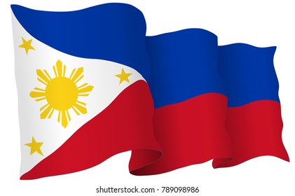 Philippines flag waving isolated on white in vector format. 3D illustration