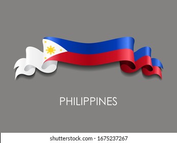 Fondo de la cinta ondulada de la bandera filipina. Ilustración vectorial.