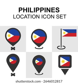 Philippines flag-based location pins. Ideal for Southeast Asian maps, travel-related visuals, and app interfaces.