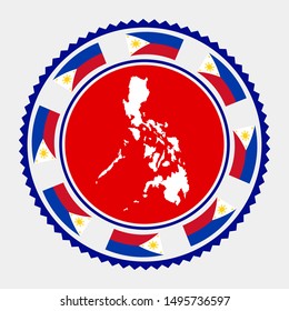 Philippines flat stamp. Round logo with map and flag of Philippines. Vector illustration.