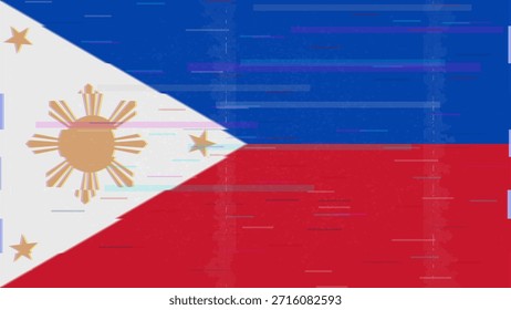 Vector Video de bandera de falla de Filipinas, distorsión dividida RGB, ilustración de marco abstracto digital