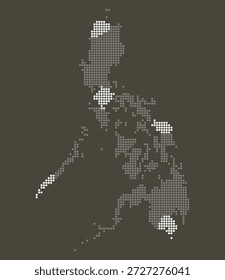 Philippinen Grau und Weiß gepunktete Karte auf Braun für Agri Tech und Island Connectivity. Karte von Philippinen gepunkteten Stil.