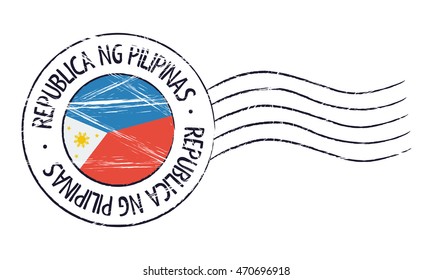Philippines grunge postal stamp and flag on white background