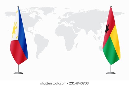 Philippines and Guinea Bissau flags for official meeting against background of world map.