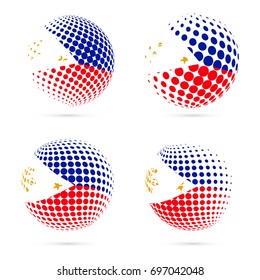 Philippines halftone flag set patriotic vector design. 3D halftone sphere in national flag colors isolated on white background.