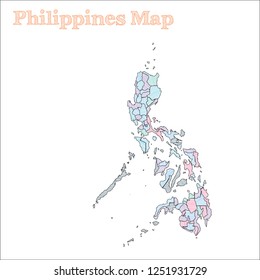 Philippines hand-drawn map. Colorful sketchy country outline. Actual Philippines map with provinces. Vector illustration.
