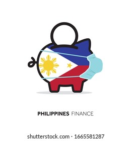 Philippines healthcare cost. Piggy bank wearing a protective face mask