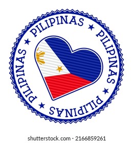 Philippines heart badge. Vector logo of Philippines with name of the country in Tagalog  Filipino language. Authentic Vector illustration.