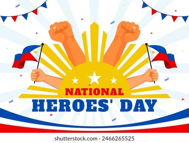 Philippines Heroes Day Vector Illustration on August 29 with Waving Flag and Ribbon in a National Holiday Celebration, Flat Cartoon Style Background