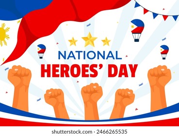 Philippines Heroes Day Vector Illustration on August 29 with Waving Flag and Ribbon in a National Holiday Celebration, Flat Cartoon Style Background