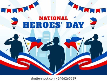 Philippines Heroes Day Vector Illustration on August 29 with Waving Flag and Ribbon in a National Holiday Celebration, Flat Cartoon Style Background