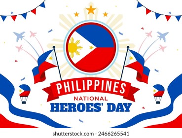 Philippines Heroes Day Vector Illustration on August 29 with Waving Flag and Ribbon in a National Holiday Celebration, Flat Cartoon Style Background