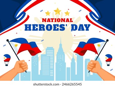 Philippines Heroes Day Vector Illustration on August 29 with Waving Flag and Ribbon in a National Holiday Celebration, Flat Cartoon Style Background