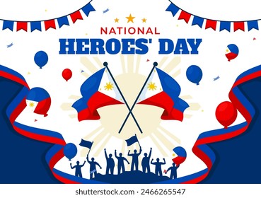 Philippines Heroes Day Vector Illustration on August 29 with Waving Flag and Ribbon in a National Holiday Celebration, Flat Cartoon Style Background