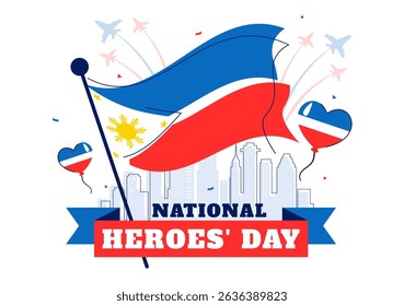 Philippines Heroes Day Vector Illustration to Commemorate and Honor National Heroes with a Waving Flag and Ribbon for a Patriotic Holiday Celebration