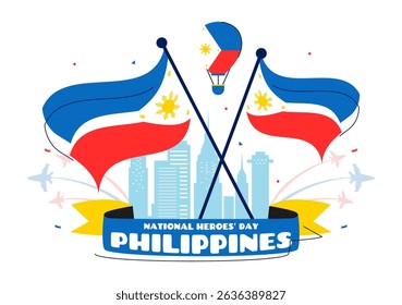 Philippines Heroes Day Vector Illustration to Commemorate and Honor National Heroes with a Waving Flag and Ribbon for a Patriotic Holiday Celebration