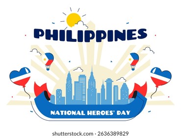 Philippines Heroes Day Vector Illustration to Commemorate and Honor National Heroes with a Waving Flag and Ribbon for a Patriotic Holiday Celebration
