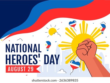 Philippines Heroes Day Vector Illustration to Commemorate and Honor National Heroes with a Waving Flag and Ribbon for a Patriotic Holiday Celebration