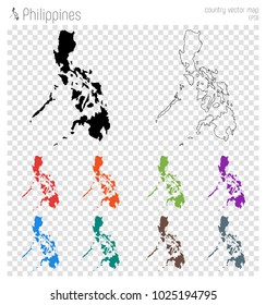 Philippines high detailed map. Isolated black country outline. Vector illustration.