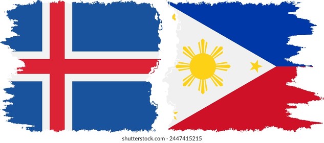 Philippines and Iceland grunge flags connection, vector