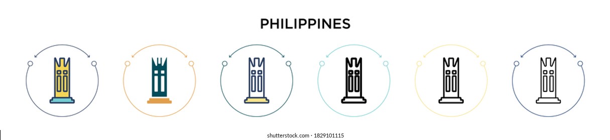 Philippinen Symbol in vollem, dünnen Linie, Umriss und Strich Stil. Vektorgrafik von zwei farbigen und schwarzen Philippinen Vektorsymbolentwürfen kann für mobile, iPhone-, web-basierte