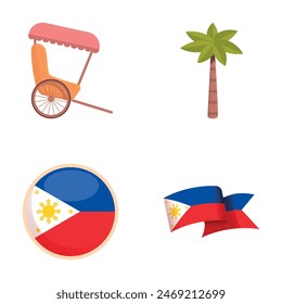 Philippines icons set cartoon vector. Philippine flag and landmark. Island state