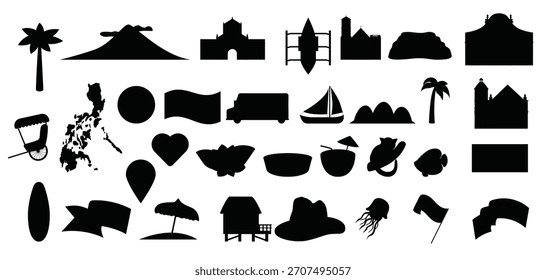 Los iconos de Filipinas establecen el Vector de dibujos animados. Tarsero Bohol. Cultura de Lugar famoso