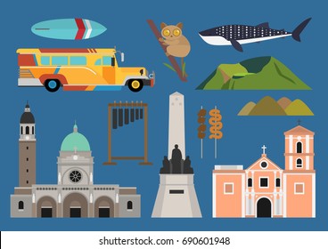 Philippines illustration, vector, travel, landmark, culture, food