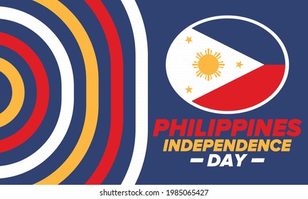Philippines Independence Day. Celebrated annually on June 12 in Philippines. Happy national holiday of freedom. Philippines flag. South-East Asian country. Patriotic design. Vector poster