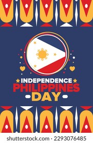 Philippines Independence Day. Celebrated annually on June 12 in Philippines. Happy national holiday of freedom. Philippines flag. South-East Asian country. Patriotic design. Vector poster