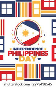 Philippines Independence Day. Celebrated annually on June 12 in Philippines. Happy national holiday of freedom. Philippines flag. South-East Asian country. Patriotic design. Vector poster