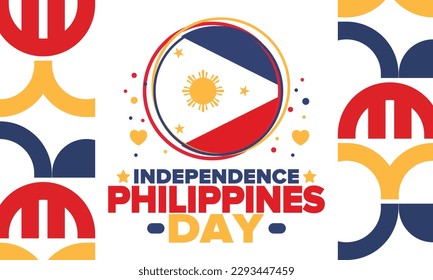 Philippines Independence Day. Celebrated annually on June 12 in Philippines. Happy national holiday of freedom. Philippines flag. South-East Asian country. Patriotic design. Vector poster