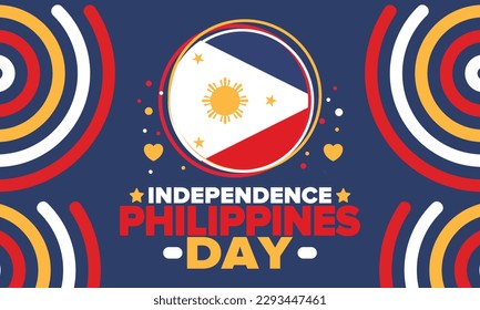 Philippines Independence Day. Celebrated annually on June 12 in Philippines. Happy national holiday of freedom. Philippines flag. South-East Asian country. Patriotic design. Vector poster