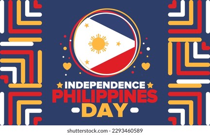 Philippines Independence Day. Celebrated annually on June 12 in Philippines. Happy national holiday of freedom. Philippines flag. South-East Asian country. Patriotic design. Vector poster