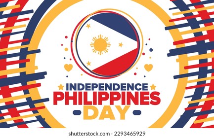 Philippines Independence Day. Celebrated annually on June 12 in Philippines. Happy national holiday of freedom. Philippines flag. South-East Asian country. Patriotic design. Vector poster