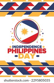 Philippines Independence Day. Celebrated annually on June 12 in Philippines. Happy national holiday of freedom. Philippines flag. South-East Asian country. Patriotic design. Vector poster