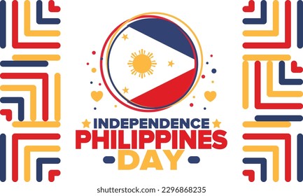 Philippines Independence Day. Celebrated annually on June 12 in Philippines. Happy national holiday of freedom. Philippines flag. South-East Asian country. Patriotic design. Vector poster