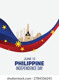 Philippines Independence Day with cityscape and flag vector poster