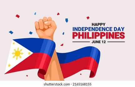 Philippines independence day greeting card, design element waving flag as symbol of independence, vector illustration.