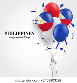 Philippines Independence Day. Hand with balloons. Vector Illustration. 
