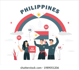 philippines independence day illustration people carrying flag