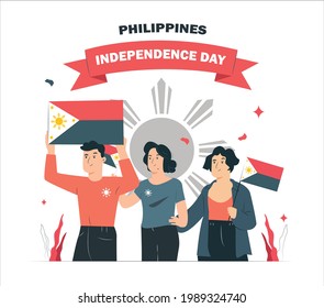 philippines independence day illustration people carrying flag