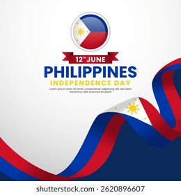 Dia da Independência das Filipinas quadrado banner fundo para celebração nacional com bandeira de fita