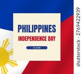 Philippines Independence Day square design with patriotic background and bold typography. Holiday greeting template for 12 June celebration in flat style. Vector illustration