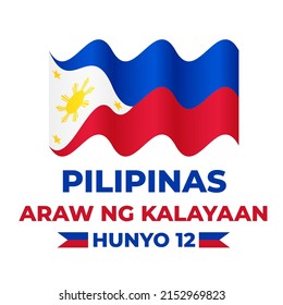 Afiche de tipografía del Día de la Independencia de Filipinas en filipino. Fiesta nacional celebrada el 12 de junio. Plantilla de vectores para, banner, tarjeta de saludo, volante, etc.