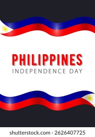 Dia da Independência das Filipinas, design vetorial para cartão, cartaz ou banner. Texto Dia da Independência das Filipinas e bandeiras filipinas como quadro.