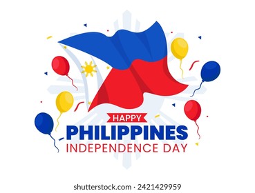 Philippines Independence Day Vector Illustration on 12 June with Waving Flag and Ribbon in National Holiday Celebration Flat Cartoon Background