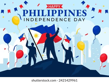 Philippines Independence Day Vector Illustration on 12 June with Waving Flag and Ribbon in National Holiday Celebration Flat Cartoon Background