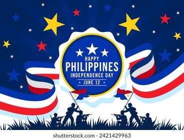 Philippines Independence Day Vector Illustration on 12 June with Waving Flag and Ribbon in National Holiday Celebration Flat Cartoon Background