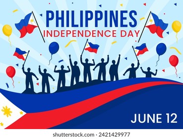 Philippines Independence Day Vector Illustration on 12 June with Waving Flag and Ribbon in National Holiday Celebration Flat Cartoon Background